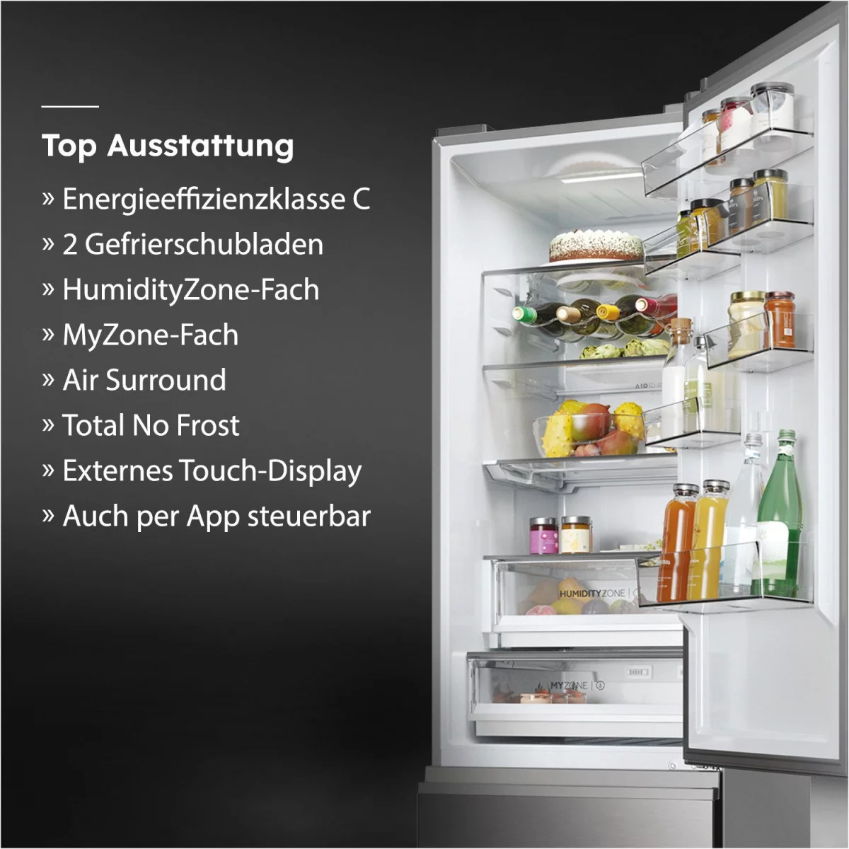 Haier HTW5620CNMP Kühl/Gefrierkombination, 289 Liter Volumen, EEK: C, Humidity Zone: Obst, Gemüse und Salat 2x länger frisch halten – Bild 2