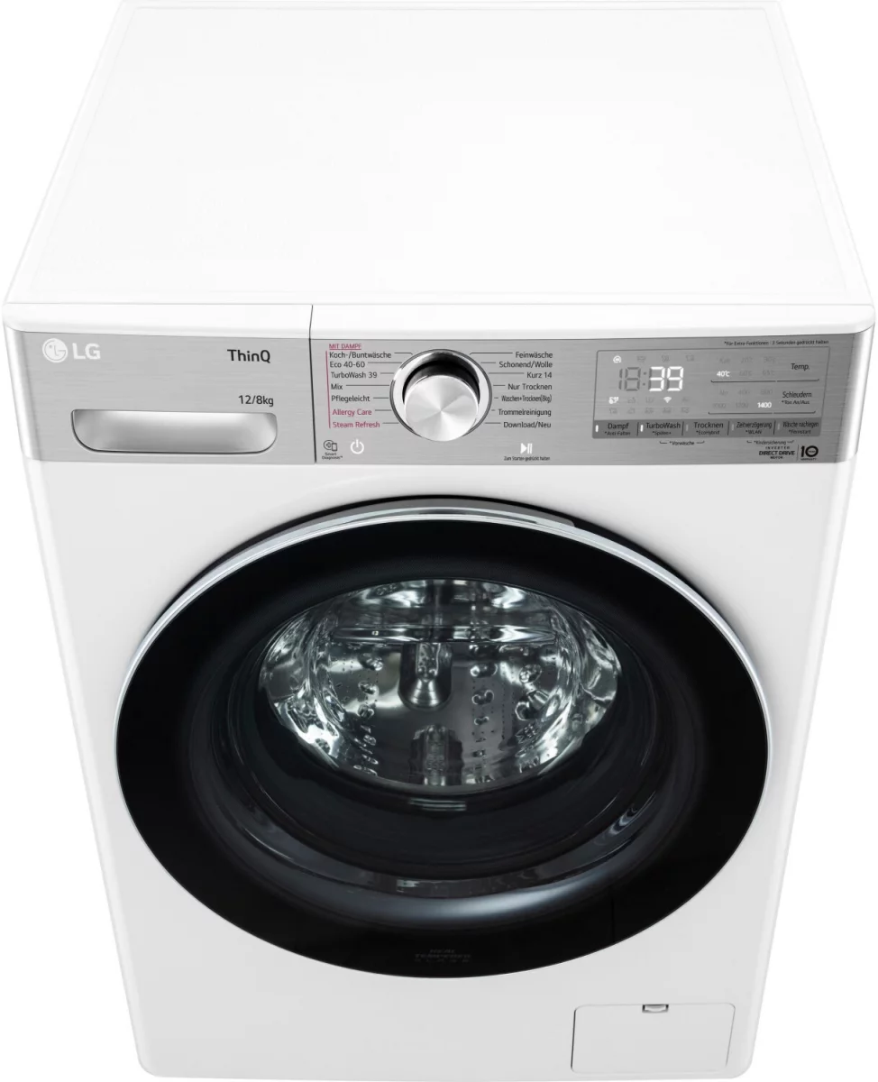 LG V9WD128H2 Waschtrockner (12 kg / 8 kg, 1400 U/Min.) AI DirectDrive, TurboWash™ 360°