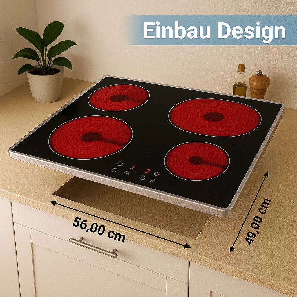 PKM Elektro-Kochfeld EB-C4-2KBTCG mit Edelstahl Rahmen Touch Control 4 Kochzonen – Bild 2