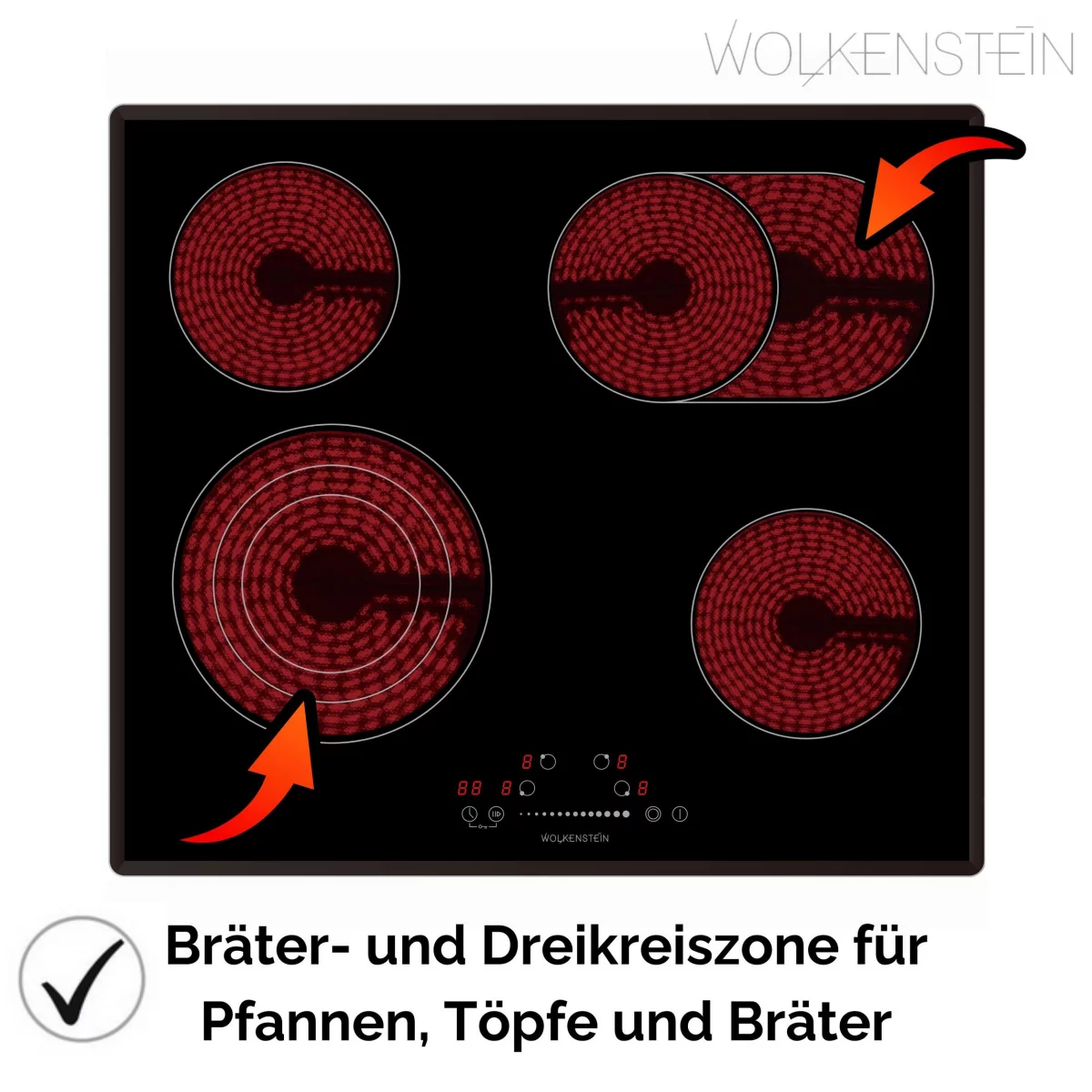 WOLKENSTEIN Elektro-Kochfeld WEB-C4-3KBG, 4 kochzonen, Rahmenlos mit Slider Touch Control – Bild 2